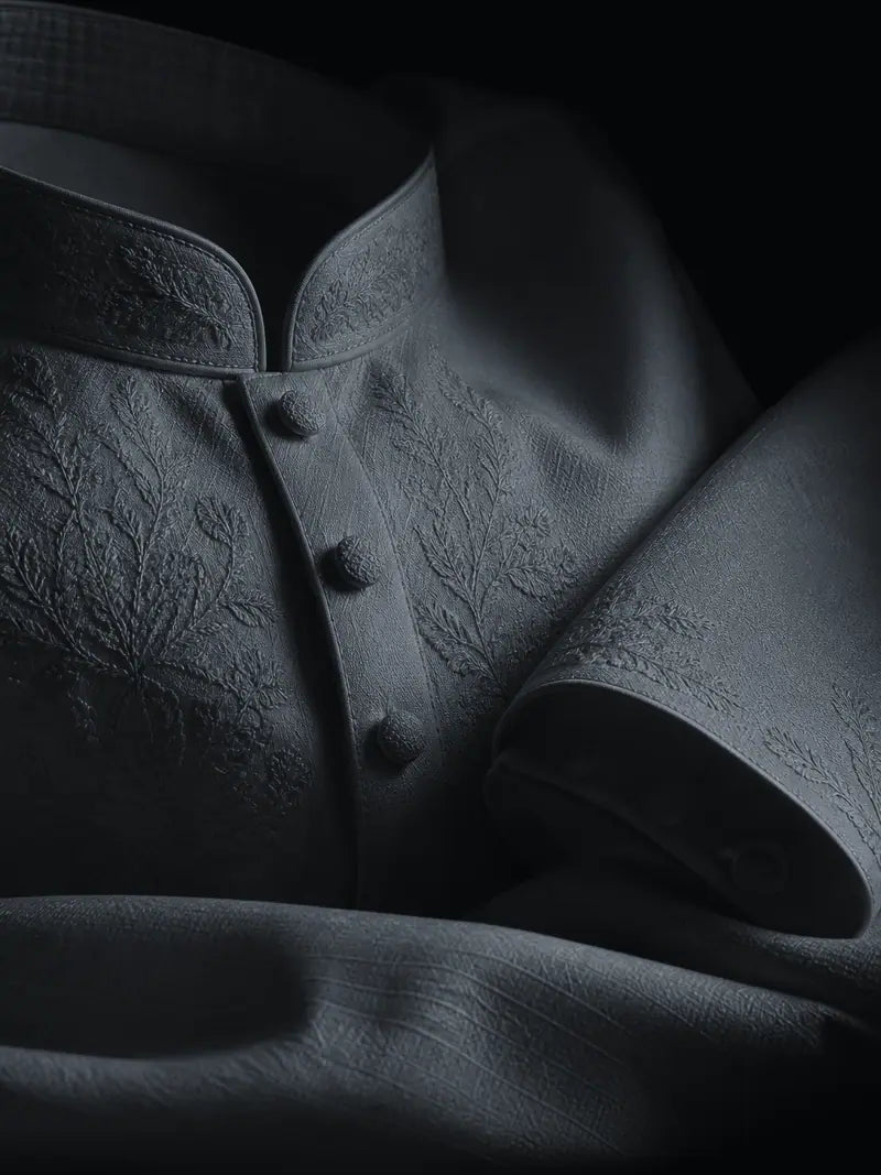 Slate fabric made up as a finished garment detail.