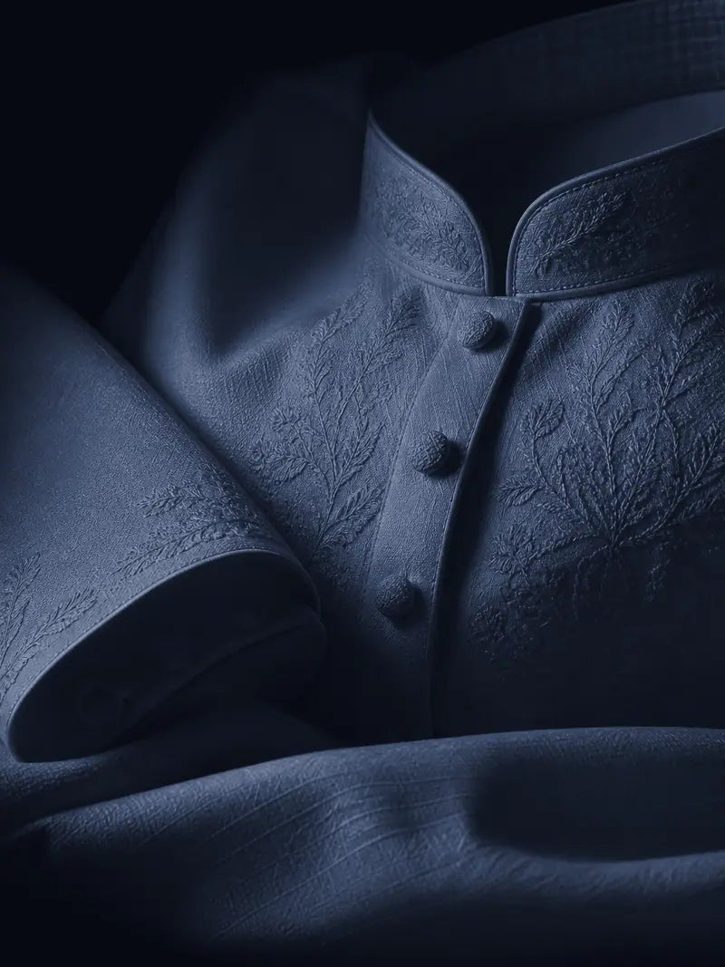 Tehzeeb Silk Waistcoat in Midnight Navy.